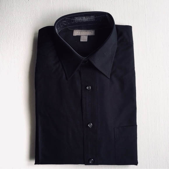 NWOT Protocol Black Dress Shirt Polyester/Cotton Blend Size 15 1/2 Sleeve 32/33 - Picture 2 of 7